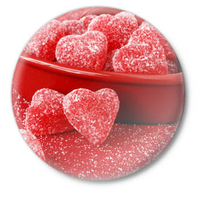 Значок с принтом Мармеладные сердца ,  металл | круглая форма, металлическая застежка в виде булавки | еда | конфеты | красный | мармелад | сердечки | сладости