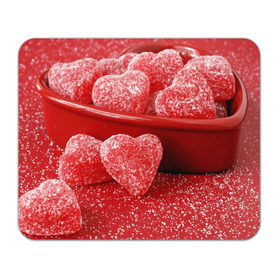 Коврик прямоугольный с принтом Мармеладные сердца , натуральный каучук | размер 230 х 185 мм; запечатка лицевой стороны | еда | конфеты | красный | мармелад | сердечки | сладости