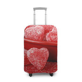 Чехол для чемодана 3D с принтом Мармеладные сердца , 86% полиэфир, 14% спандекс | двустороннее нанесение принта, прорези для ручек и колес | еда | конфеты | красный | мармелад | сердечки | сладости