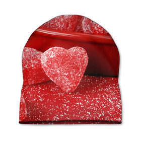 Шапка 3D с принтом Мармеладные сердца , 100% полиэстер | универсальный размер, печать по всей поверхности изделия | еда | конфеты | красный | мармелад | сердечки | сладости