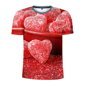 Мужская футболка 3D спортивная с принтом Мармеладные сердца , 100% полиэстер с улучшенными характеристиками | приталенный силуэт, круглая горловина, широкие плечи, сужается к линии бедра | еда | конфеты | красный | мармелад | сердечки | сладости
