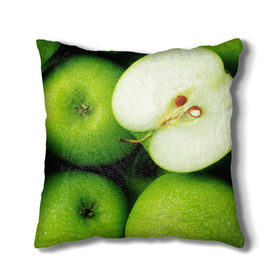 Подушка 3D с принтом Зеленые яблоки , наволочка – 100% полиэстер, наполнитель – холлофайбер (легкий наполнитель, не вызывает аллергию). | состоит из подушки и наволочки. Наволочка на молнии, легко снимается для стирки | еда | зеленый | фрукты | яблоко