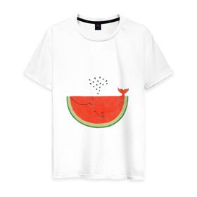 Мужская футболка хлопок с принтом Кит Арбуз , 100% хлопок | прямой крой, круглый вырез горловины, длина до линии бедер, слегка спущенное плечо. | Тематика изображения на принте: арбуз | иллюзия | кит | лето | море | океан | принт | рыба | семечки | фонтан | фрукты | ягоды