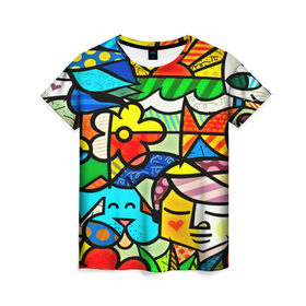 Женская футболка 3D с принтом Картинка-мозаика , 100% полиэфир ( синтетическое хлопкоподобное полотно) | прямой крой, круглый вырез горловины, длина до линии бедер | 3d | другие | животные | кот | мозаика | насекомые | прикольные | птицы | собака | солнце | текстуры | узор | цветные | цветы | яркие