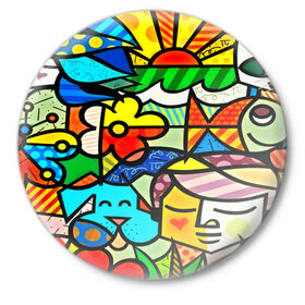 Значок с принтом Картинка-мозаика ,  металл | круглая форма, металлическая застежка в виде булавки | 3d | другие | животные | кот | мозаика | насекомые | прикольные | птицы | собака | солнце | текстуры | узор | цветные | цветы | яркие