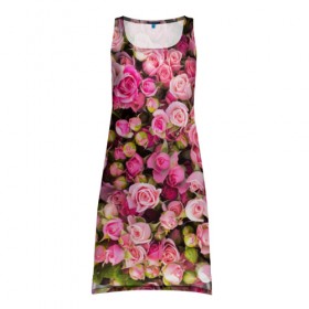 Платье-майка 3D с принтом Розовый рай , 100% полиэстер | полуприлегающий силуэт, широкие бретели, круглый вырез горловины, удлиненный подол сзади. | бутон | лепестки | роза | розовый | розочка | цветок | цветы