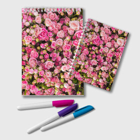 Блокнот с принтом Розовый рай , 100% бумага | 48 листов, плотность листов — 60 г/м2, плотность картонной обложки — 250 г/м2. Листы скреплены удобной пружинной спиралью. Цвет линий — светло-серый
 | бутон | лепестки | роза | розовый | розочка | цветок | цветы