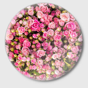 Значок с принтом Розовый рай ,  металл | круглая форма, металлическая застежка в виде булавки | Тематика изображения на принте: бутон | лепестки | роза | розовый | розочка | цветок | цветы