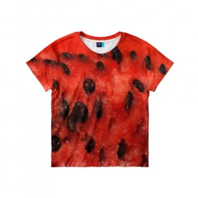 Детская футболка 3D с принтом Арбуз 3 , 100% гипоаллергенный полиэфир | прямой крой, круглый вырез горловины, длина до линии бедер, чуть спущенное плечо, ткань немного тянется | Тематика изображения на принте: арбуз | еда | косточки | красный | растения | фрукты | ягода