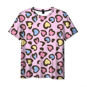 Мужская футболка 3D с принтом Леопардовые сердечки , 100% полиэфир | прямой крой, круглый вырез горловины, длина до линии бедер | Тематика изображения на принте: животные | леопард | леопардовый | принт | розовый | сердечко | сердце | текстура