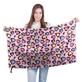 Флаг 3D с принтом Леопардовые сердечки , 100% полиэстер | плотность ткани — 95 г/м2, размер — 67 х 109 см. Принт наносится с одной стороны | животные | леопард | леопардовый | принт | розовый | сердечко | сердце | текстура