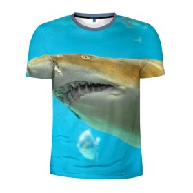 Мужская футболка 3D спортивная с принтом Тигровая акула , 100% полиэстер с улучшенными характеристиками | приталенный силуэт, круглая горловина, широкие плечи, сужается к линии бедра | Тематика изображения на принте: голубое море | океан | рыба