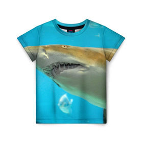 Детская футболка 3D с принтом Тигровая акула , 100% гипоаллергенный полиэфир | прямой крой, круглый вырез горловины, длина до линии бедер, чуть спущенное плечо, ткань немного тянется | голубое море | океан | рыба