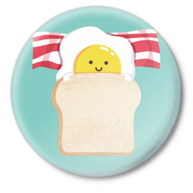 Значок с принтом Завтрак ,  металл | круглая форма, металлическая застежка в виде булавки | бекон | еда | завтрак | обед | улыбка | хлеб | яичница | яйцо