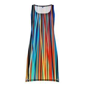 Платье-майка 3D с принтом Colored stripes , 100% полиэстер | полуприлегающий силуэт, широкие бретели, круглый вырез горловины, удлиненный подол сзади. | 3d | colored stripes | абстракция | другие | картинка | краски | линии | отблеск | полосы | прикольные | радуга | свет | цветные | яркие