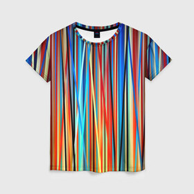 Женская футболка 3D с принтом Colored stripes , 100% полиэфир ( синтетическое хлопкоподобное полотно) | прямой крой, круглый вырез горловины, длина до линии бедер | 3d | colored stripes | абстракция | другие | картинка | краски | линии | отблеск | полосы | прикольные | радуга | свет | цветные | яркие