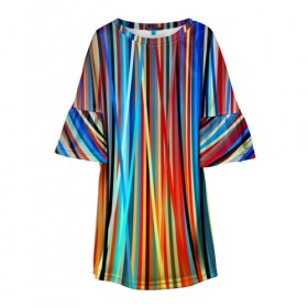 Детское платье 3D с принтом Colored stripes , 100% полиэстер | прямой силуэт, чуть расширенный к низу. Круглая горловина, на рукавах — воланы | 3d | colored stripes | абстракция | другие | картинка | краски | линии | отблеск | полосы | прикольные | радуга | свет | цветные | яркие