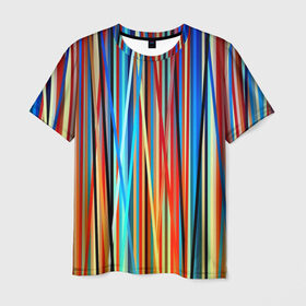 Мужская футболка 3D с принтом Colored stripes , 100% полиэфир | прямой крой, круглый вырез горловины, длина до линии бедер | Тематика изображения на принте: 3d | colored stripes | абстракция | другие | картинка | краски | линии | отблеск | полосы | прикольные | радуга | свет | цветные | яркие