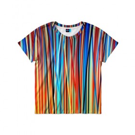 Детская футболка 3D с принтом Colored stripes , 100% гипоаллергенный полиэфир | прямой крой, круглый вырез горловины, длина до линии бедер, чуть спущенное плечо, ткань немного тянется | Тематика изображения на принте: 3d | colored stripes | абстракция | другие | картинка | краски | линии | отблеск | полосы | прикольные | радуга | свет | цветные | яркие