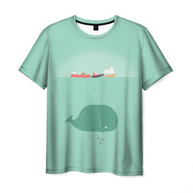 Мужская футболка 3D с принтом Кит с корабликами , 100% полиэфир | прямой крой, круглый вырез горловины, длина до линии бедер | Тематика изображения на принте: кит | корабли | лодки | море | океан | шарики | якорь | якоря
