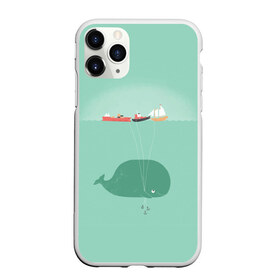 Чехол для iPhone 11 Pro матовый с принтом Кит с корабликами , Силикон |  | кит | корабли | лодки | море | океан | шарики | якорь | якоря