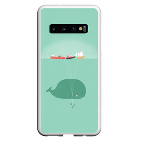 Чехол для Samsung Galaxy S10 с принтом Кит с корабликами , Силикон | Область печати: задняя сторона чехла, без боковых панелей | Тематика изображения на принте: кит | корабли | лодки | море | океан | шарики | якорь | якоря