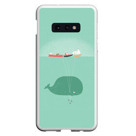 Чехол для Samsung S10E с принтом Кит с корабликами , Силикон | Область печати: задняя сторона чехла, без боковых панелей | кит | корабли | лодки | море | океан | шарики | якорь | якоря