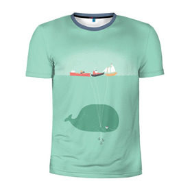 Мужская футболка 3D спортивная с принтом Кит с корабликами , 100% полиэстер с улучшенными характеристиками | приталенный силуэт, круглая горловина, широкие плечи, сужается к линии бедра | кит | корабли | лодки | море | океан | шарики | якорь | якоря