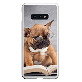 Чехол для Samsung S10E с принтом Читает , Силикон | Область печати: задняя сторона чехла, без боковых панелей | dog | мопс | пес | собака