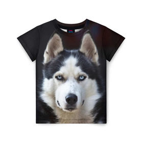 Детская футболка 3D с принтом Хаски , 100% гипоаллергенный полиэфир | прямой крой, круглый вырез горловины, длина до линии бедер, чуть спущенное плечо, ткань немного тянется | dog | лабрадор | мопс | пес | собака | такса | хаски | щеночек