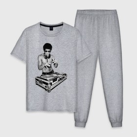 Мужская пижама хлопок с принтом Брюс Ли Dj , 100% хлопок | брюки и футболка прямого кроя, без карманов, на брюках мягкая резинка на поясе и по низу штанин
 | брюс ли dj