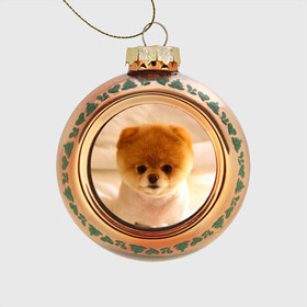 Стеклянный ёлочный шар с принтом Пушистик , Стекло | Диаметр: 80 мм | dog | пес | померанский | собака | шпиц | щеночек