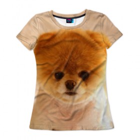 Женская футболка 3D с принтом Пушистик , 100% полиэфир ( синтетическое хлопкоподобное полотно) | прямой крой, круглый вырез горловины, длина до линии бедер | dog | пес | померанский | собака | шпиц | щеночек