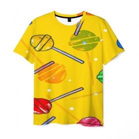 Мужская футболка 3D с принтом Леденец , 100% полиэфир | прямой крой, круглый вырез горловины, длина до линии бедер | желтая | чупа чупс | яркая | ярт
