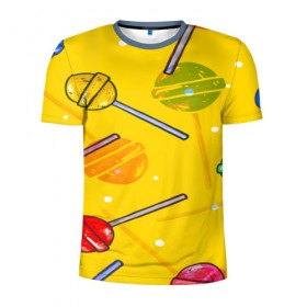Мужская футболка 3D спортивная с принтом Леденец , 100% полиэстер с улучшенными характеристиками | приталенный силуэт, круглая горловина, широкие плечи, сужается к линии бедра | желтая | чупа чупс | яркая | ярт