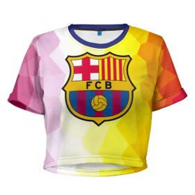Женская футболка 3D укороченная с принтом FCB , 100% полиэстер | круглая горловина, длина футболки до линии талии, рукава с отворотами | fc barcelona | fcb | барса | барселона | болельщики | фанаты | футбол | футбольный клуб