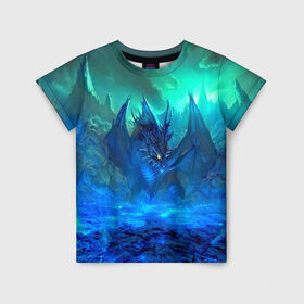 Детская футболка 3D с принтом Синий дракон , 100% гипоаллергенный полиэфир | прямой крой, круглый вырез горловины, длина до линии бедер, чуть спущенное плечо, ткань немного тянется | 3d | арт | горы | дракон | другие | животные | картинка | лед | небо | пейзаж | прикольные | природа | рисунок | синий | фантастика | яркие