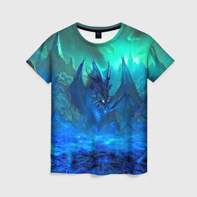 Женская футболка 3D с принтом Синий дракон , 100% полиэфир ( синтетическое хлопкоподобное полотно) | прямой крой, круглый вырез горловины, длина до линии бедер | 3d | арт | горы | дракон | другие | животные | картинка | лед | небо | пейзаж | прикольные | природа | рисунок | синий | фантастика | яркие