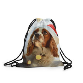 Рюкзак-мешок 3D с принтом Рождество , 100% полиэстер | плотность ткани — 200 г/м2, размер — 35 х 45 см; лямки — толстые шнурки, застежка на шнуровке, без карманов и подкладки | dog | кавалер кинг чарльз спаниель | новый год | пес | рождество | собака