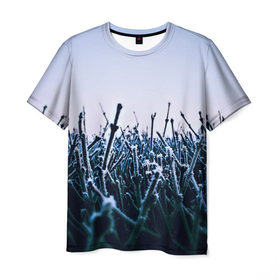 Мужская футболка 3D с принтом Frosty nature , 100% полиэфир | прямой крой, круглый вырез горловины, длина до линии бедер | 3d | абстракция | в воде | вода | другие | капли | новые | популярные | прикольные | растения | стекло | текстуры | яркие
