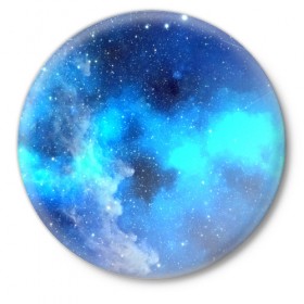 Значок с принтом Космический свет ,  металл | круглая форма, металлическая застежка в виде булавки | Тематика изображения на принте: синий