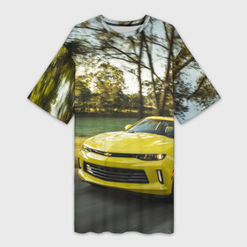Платье-футболка 3D с принтом Chevrolet Camaro ,  |  | chevrolet | авто | автомобиль | блатная | иномарка | красивая | крутая | логотип | марка | марка красивая | машина | пацанский таз | прикольная | седан | сша | тачила | тачка | шевроле | эмблема