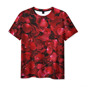 Мужская футболка 3D с принтом Лепестки красных роз , 100% полиэфир | прямой крой, круглый вырез горловины, длина до линии бедер | красный | лепестки | природа | растения | розы | текстура | цветы