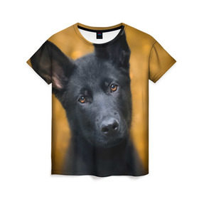 Женская футболка 3D с принтом Doggy , 100% полиэфир ( синтетическое хлопкоподобное полотно) | прямой крой, круглый вырез горловины, длина до линии бедер | dog | овчарка | пес | собака | черная овчарка | щеночек