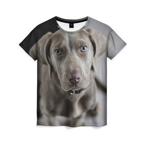 Женская футболка 3D с принтом Puppy , 100% полиэфир ( синтетическое хлопкоподобное полотно) | прямой крой, круглый вырез горловины, длина до линии бедер | dog | веймаранер | пес | собака | щеночек