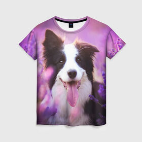 Женская футболка 3D с принтом Happy , 100% полиэфир ( синтетическое хлопкоподобное полотно) | прямой крой, круглый вырез горловины, длина до линии бедер | dog | бордер колли | пес | собака