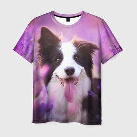 Мужская футболка 3D с принтом Happy , 100% полиэфир | прямой крой, круглый вырез горловины, длина до линии бедер | dog | бордер колли | пес | собака