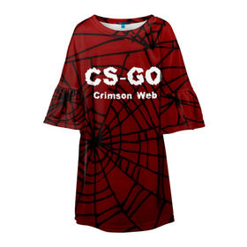 Детское платье 3D с принтом CS:GO Crimson Web , 100% полиэстер | прямой силуэт, чуть расширенный к низу. Круглая горловина, на рукавах — воланы | Тематика изображения на принте: 3d | awp | counter strike | crimson web | game | skin | авп | игры | линии | прикольные | скин | текстуры
