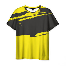 Мужская футболка 3D с принтом Чёрно-жёлтый , 100% полиэфир | прямой крой, круглый вырез горловины, длина до линии бедер | краски | мазок
