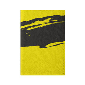 Обложка для паспорта матовая кожа с принтом Чёрно-жёлтый , натуральная матовая кожа | размер 19,3 х 13,7 см; прозрачные пластиковые крепления | Тематика изображения на принте: краски | мазок